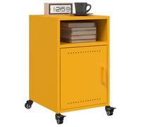 2 Pack Nightstands Mustard Yellow Steel Bedside Tables with Wheels & Storage, 36x39x59 cm Cold Rolled Steel End Tables for Living Room Bedroom, Modern Side Table with Door and 2 Compartments