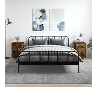 2 Pack Nightstands with Storage, Smoke Oak Engineered Wood Bedside Tables 40x42x60cm, Sturdy Iron Frame, Adjustable Feet, Modern Bedroom Furniture for Home Decor