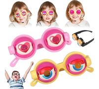 2 Pack Novelty Winking Eye Glass with Strap,Funny Blinking Glass for Kids ＆ Adults Kinetic Pull-String Blinking Crazy Eyes Glasses,Lightweight & Comfortable Gag Gifts for Shows,Parties & Photos (F)