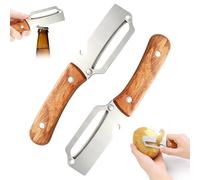 2 Pack Peladores Multifuncional, 2 en 1 Pelador de Frutas y Verduras con Abridor de Botellas, Cuchillo Pelador de Acero Inoxidable con Mango de Madera, un Pequeño Utensilio de Cocina