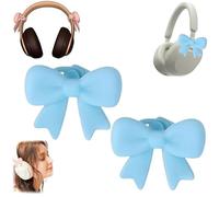 2 Pack Pink Bow Decor Headphone Accessories,Silicone Bow Headphone Accessory,Cute 3D Bows Decor for Earphone,Bows Coquettish Earphone Clip Decor for Women (Blue)