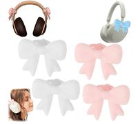 2 Pack Pink Bow Decor Headphone Accessories,Silicone Bow Headphone Accessory,Cute 3D Bows Decor for Earphone,Bows Coquettish Earphone Clip Decor for Women (White+Pink)