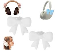 2 Pack Pink Bow Decor Headphone Accessories,Silicone Bow Headphone Accessory,Cute 3D Bows Decor for Earphone,Bows Coquettish Earphone Clip Decor for Women (White)