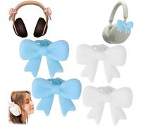 2 Pack Pink Bow Decor Headphone Accessories,Silicone Bow Headphone Accessory,Cute 3D Bows Decor for Earphone,Bows Coquettish Earphone Clip Decor for Women (Blue+White)