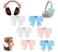 2 Pack Pink Bow Decor Headphone Accessories,Silicone Bow Headphone Accessory,Cute 3D Bows Decor for Earphone,Bows Coquettish Earphone Clip Decor for Women (Blue+White+Pink)