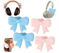 2 Pack Pink Bow Decor Headphone Accessories,Silicone Bow Headphone Accessory,Cute 3D Bows Decor for Earphone,Bows Coquettish Earphone Clip Decor for Women (Blue+Pink)