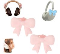 2 Pack Pink Bow Decor Headphone Accessories,Silicone Bow Headphone Accessory,Cute 3D Bows Decor for Earphone,Bows Coquettish Earphone Clip Decor for Women (Pink)