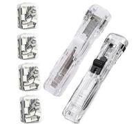 2-Pack Portable Binder Clip Stapler with 200 Reusable Clips and Clip Dispenser - Desktop Document Fastener for Home, School, or Office Use (A)