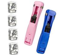 2-Pack Portable Binder Clip Stapler with 200 Reusable Clips and Clip Dispenser - Desktop Document Fastener for Home, School, or Office Use (C)