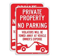(2 Pack) Private Property No Parking - Violators Will Be Towed Away at Vehicle Owner's Expense Sign, Reflective .40 Rust Free Aluminum 14 x 10, UV Protected, Weather Resistant, Waterproof, Durable Ink