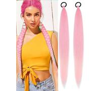 2 Pack Purple Ponytail Extension with Elastic Tie 26 Inch -Straight Sleek Wrap Around Braid Hairpiece,Ideal for Purple Hair Extensions for Braids, Cosplay,Party Use, Lightweight & Natural Look (#3)