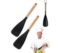2-Pack Silicone Spatula Spoon - 2-in-1 Multi-Function Cooking Scoop for Nonstick Cookware, Heat-Resistant to 446°F, Ergonomic Wooden Handle, for Mixing, Stirring, Serving & Sauces(Black)