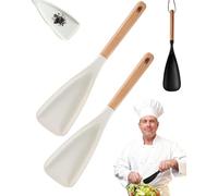 2-Pack Silicone Spatula Spoon - 2-in-1 Multi-Function Cooking Scoop for Nonstick Cookware, Heat-Resistant to 446°F, Ergonomic Wooden Handle, for Mixing, Stirring, Serving & Sauces(White)