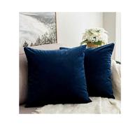 2 Pack Soft Velvet Decorative Square Pillow Covers for Sofa, Bedroom, or Car - 16x16 Inches (40x40 cm) in Dark Blue - Solid Design Cushion Case Set