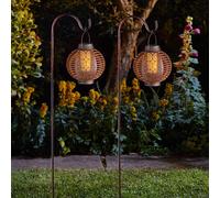 2 Pack Solar Power LED Realista Flame Lantern Stake Lights | Hanging Garden Pathway Shepherd's Crook