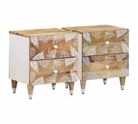 2 Pack Solid Mango Wood Nightstands with 2 Drawers, Elegant Bedside Tables 40x33.5x46cm for Bedroom & Living Room, Durable Tropical Hardwood Storage End Tables with White Finish