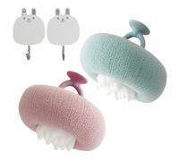 2 Pack Super Soft Sunflower Suction Cup Bath Ball, Body Sponges for Shower Exfoliating, Body Scrubber with Handle, Bathing Accessories (E)