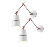 2 Pack Swing Arm Wall Sconce, Flexible Adjustable Bedside Reading Lamp Cylindrical Metal Wall Mount Lamp, E27 Gold Vintage Home Decor Lighting Fixture For Bedroom Loft, Black/Whit