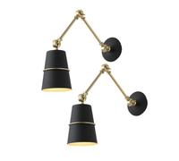 2 Pack Swing Arm Wall Sconce, Flexible Adjustable Bedside Reading Lamp Cylindrical Metal Wall Mount Lamp, E27 Gold Vintage Home Decor Lighting Fixture For Bedroom Loft, Black/Whit