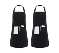 2 Pack Unisex Adjustable Bib Apron with 2 Pockets Cooking Kitchen Chef Women Men Aprons for Home Kitchen, Restaurant, Coffee house (Black Polyester)