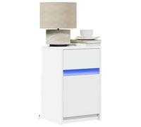 2 Pack White Engineered Wood LED Night Stands with RGB Lights, Modern Bedside Table with Drawer for Bedroom Living Room, Durable Storage Cabinet with Adjustable Lighting, Easy to Clean, 38x34x61cm