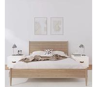 2 Pack White Pine Solid Wood Nightstands with Drawer, 40x34x35 cm Bedside Tables for Bedroom, Rustic Modern Night Stands with Synthetic Leather Handle, Storage End Tables for Living Room