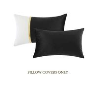 2 Packs Black Decorative Throw Pillow Covers 12x20 Inch, Black and White Velvet Patchwork with Gold Leather, Luxury Modern Home Decor,30x50 cm