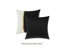 2 Packs Black Decorative Throw Pillow Covers 18x18 Inch, Black and White Velvet Patchwork with Gold Leather, Luxury Modern Home Decor,45x45 cm