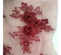 2 Pair Flower Applique Neckline Sew On Embroidery Patch DIY Wedding Evening Party Dress Decoration Accessories(Wine red)
