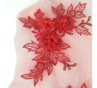 2 Pair Flower Applique Neckline Sew On Embroidery Patch DIY Wedding Evening Party Dress Decoration Accessories(Red)