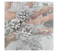 2 Pair Flower Applique Neckline Sew On Embroidery Patch DIY Wedding Evening Party Dress Decoration Accessories(GREY)