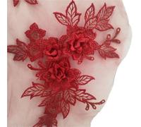 2 Pair Flower Applique Neckline Sew On Embroidery Patch DIY Wedding Evening Party Dress Decoration Accessories(Dark red)