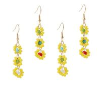 2 Pair Flower Earrings Handmade Beaded Dangle Earring Sets for Multiple Piercing Random