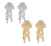 2-Pair Jellyfish Dangle Earrings for Women - Gold & Silver Ocean Animal Jewelry, Crystal-Embellished Boho Hawaiian Earrings for Daily Wear & Gifts