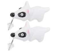 2 Pairs Girls Women Wearing Post Fashion Earrings Dog Bite Animal Ear Studs Polymer Clay White Miss Small Animals