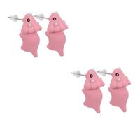 2 Pairs Girls Women Wearing Post Fashion Earrings Dog Bite Animal Ear Studs Polymer Clay White Miss Small Animals
