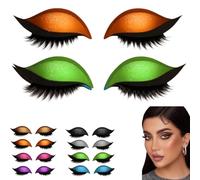 2 Pairs Lazy Eye Shadow Eyelash Patch, Eyeshadow and lash Sticker, 2-in-1 Reusable Eye Makeup Stickers with False Lashes & Shadow (Orange+Green)