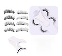 2 Pairs Magnetic False Eyelashes, Thick, Black Stem Eyelash Curler | Faux Eye Lashes Natural Look For Vacation Travel Party Stage Performance Dates