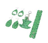2 Pairs Patrick's Day Earring Set with Key Ring Bracelet Charming Jewelry Present Women Safe Materials for Daily Wear and Festive Occasions