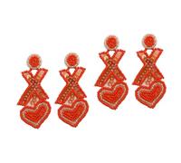 2 Pairs Valentine's Day Girls' for Drop Heart Shaped Wedding Jewelry Sequin Vintage Earrings Metal Pendant Bead