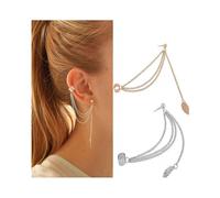 2 Pairs Women Girl Stylish Punk Rock Alloy Leaf Iron Chain Tassel Dangle Ear Cuff Warp Earring Silver And Golden Earrings In Jewellery (Leaf)