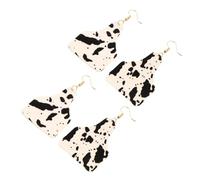 2 Pairs Women Leather Earrings Fashionable Cowgirl Dangle Eardrop Cow Pattern