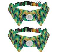 2 pajaritas ajustables para mascotas, corbatín formal para niños, niñas, cachorros, gatitos, bodas, cumpleaños, patrón artístico de plumas de pavo real verde