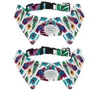 2 pajaritas ajustables para mascotas, corbatín formal para niños y niñas, cachorros, gatitos, bodas, cumpleaños, patrón de plumas de pavo real verde y morado