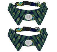 2 pajaritas ajustables para mascotas, corbatín formal para niños y niñas, cachorros, gatitos, bodas, cumpleaños, patrón de plumas de pavo real verde, azul