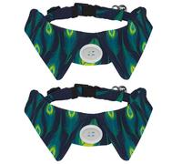 2 pajaritas ajustables para mascotas, corbatín formal para niños y niñas, cachorros, gatitos, bodas, cumpleaños, patrón de plumas de pavo real verde