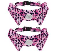 2 pajaritas ajustables para perros y gatos, estampado de leopardo rosa, cómodo y duradero, collar con campana para perros pequeños, gatos, gatitos y cachorros