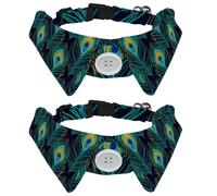 2 pajaritas para gatos y perros, collar ajustable para mascotas, corbatín formal para niños, niñas, cachorros, gatitos, bodas, cumpleaños, patrón de plumas de pavo real verde