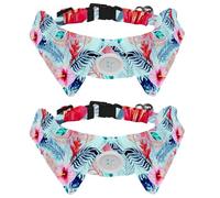 2 pajaritas para gatos y perros, collar ajustable para mascotas, corbatín formal para niños y niñas, cachorros, gatitos, boda, cumpleaños, hojas verdes tropicales, flores rosas