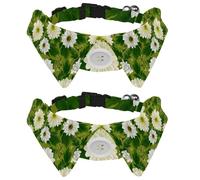2 pajaritas para gatos y perros, collar ajustable para mascotas, corbatín formal para niños y niñas, cachorros, gatitos, boda, cumpleaños, flores de crisantemo blanco